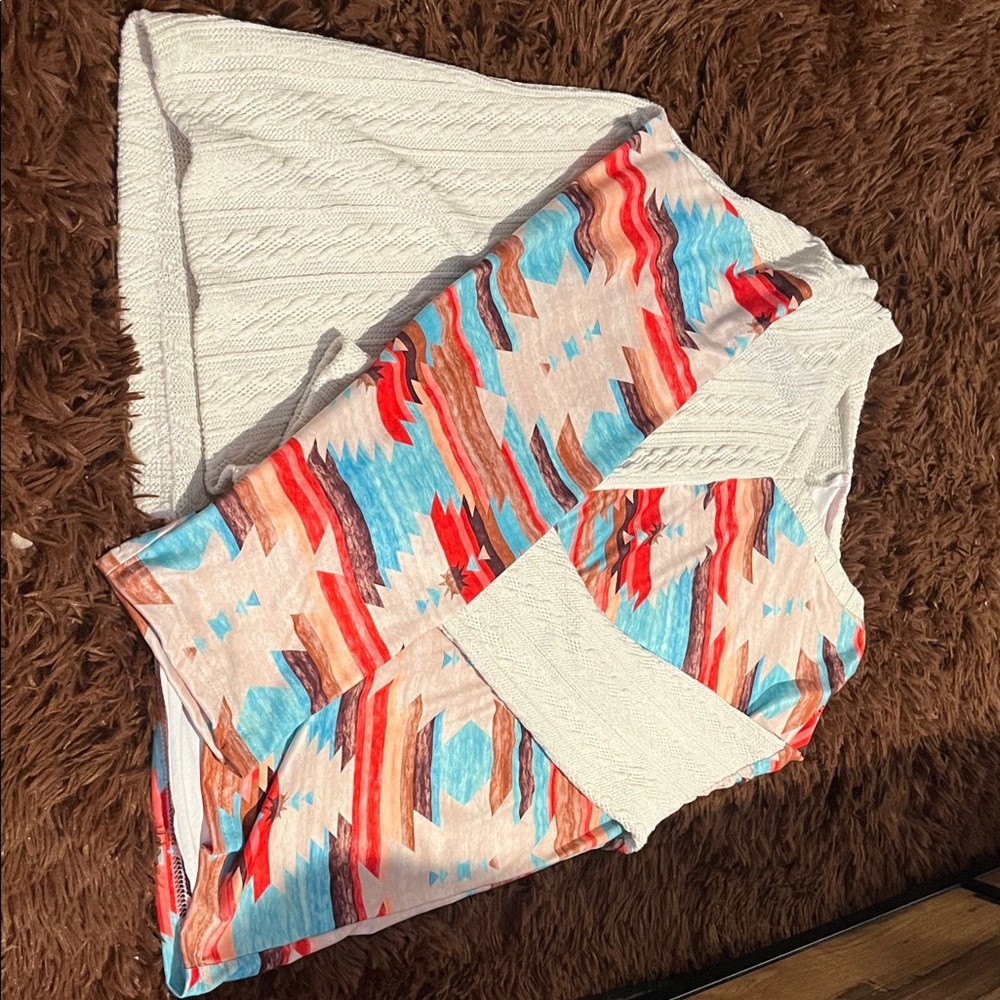 Colorful Patterned Sweater with White Accents